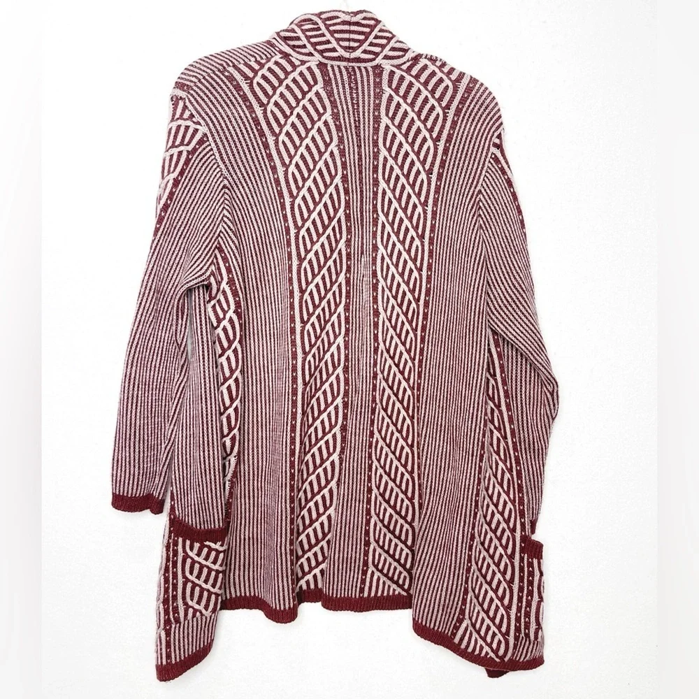 ModCloth Standout Burgundy Knit Open Front Cardigan Sweater Size Large